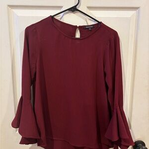 Pink clover Burgundy Blouse with Flared Sleeves